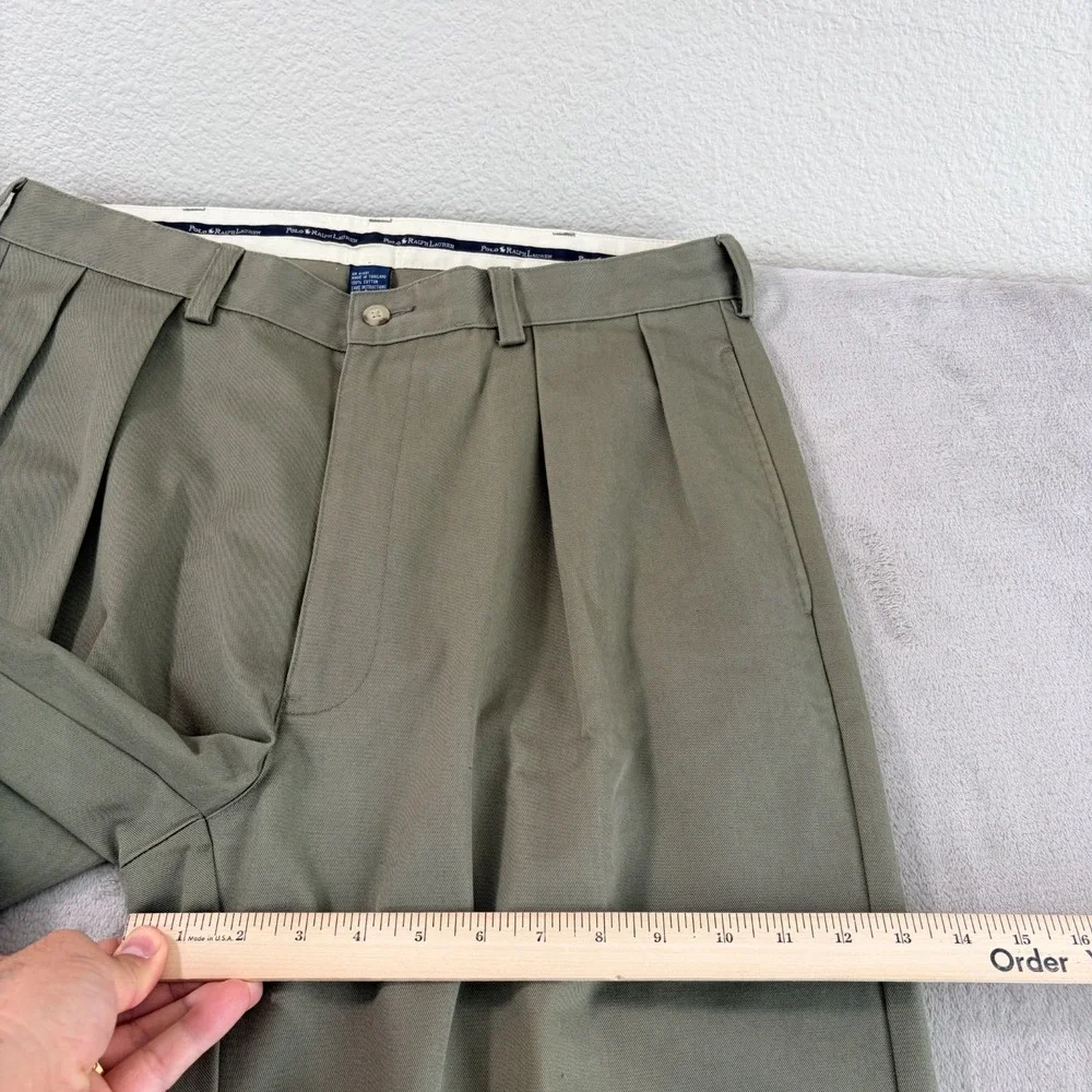 Vintage Polo Ralph Lauren Double Pleated Classic Chino Pants in Olive Men 35x32